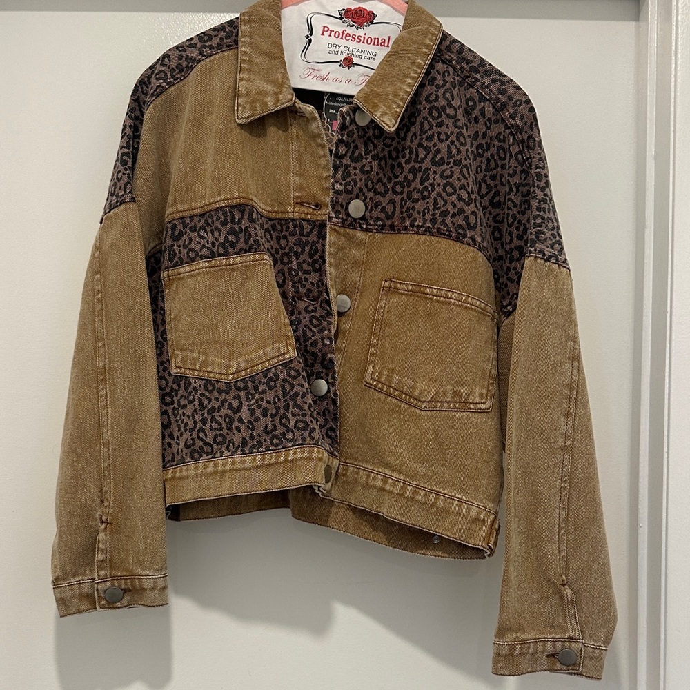 HYFVE Leopard Print Tan Jean Jacket